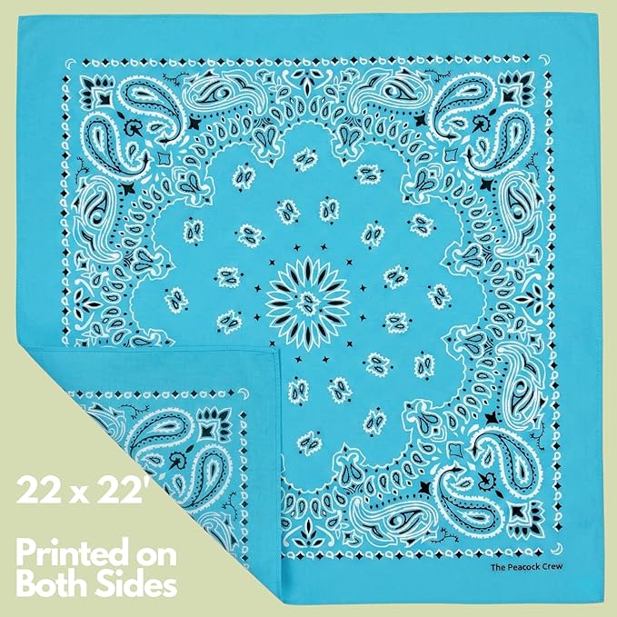 The Peacock Crew Premium Soft Cotton Bandanas Pack for Men and Women Paisley 22 x 22 inches