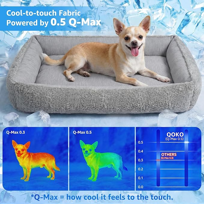 Cooling Dog Bed for Small Medium Dogs - Reversible Design (Ice‑Silk Cooling Layer | Sherpa Fleece Layer), Washable Dog Cooling Mat for Crates, Beds, Sofas 20" × 14"