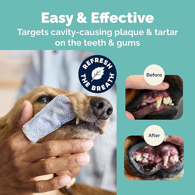 Vetnique Dentabliss Cat & Dog Teeth Cleaning Dental Wipes, Dog Toothbrush Alternative Fingermitt Pet Wipes, Tartar & Breath Freshener, Vet Formulated Pet Dental Care, 50ct (Chicken Flavored)