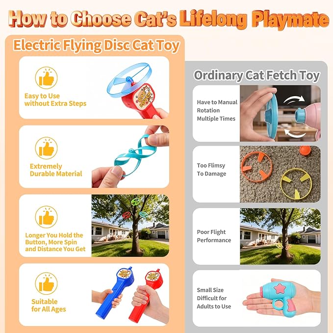 BABORUI Cat Toy Disc Launcher, Rechargeable Interactive Cat Fetch Toy Launcher with 8 Flying Discs, Flying Enrichment Toys for Indoor Bored Kittens & Adult Cats (Red-1)