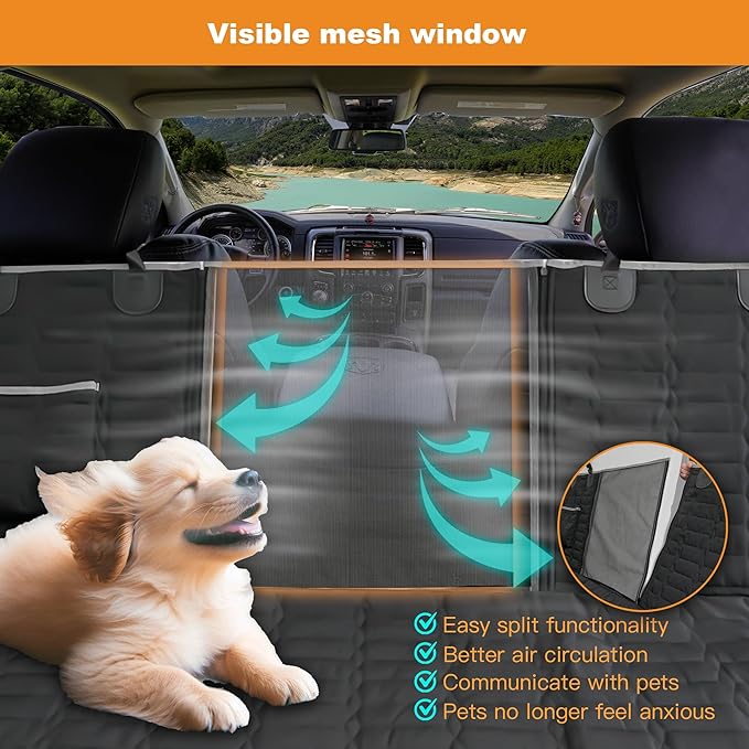 Reliadura Dog Car Seat Cover for Trucks, Waterproof Back Seat Hammock with Mesh Window and Side Flaps, Rear Protector for Ford F150 Ram 1500 Silverado Sierra