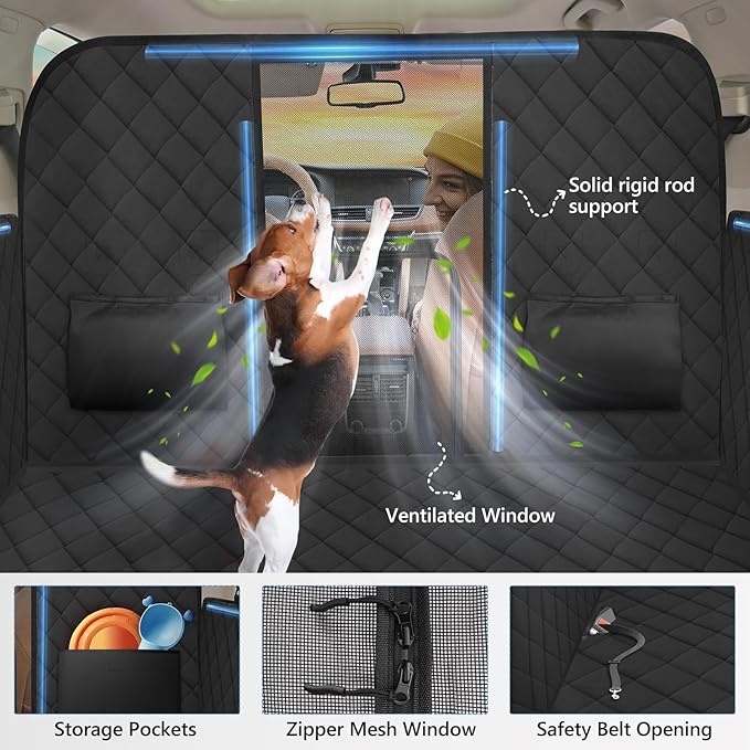 Back Seat Extender for Dogs-Large Space, Hard Bottom High Barrier Dog Car Seat Cover for Back Seat Hold 420lb, Backseat Protector Pet Bed, Waterproof Dog Hammock for Car SUV and Trucks