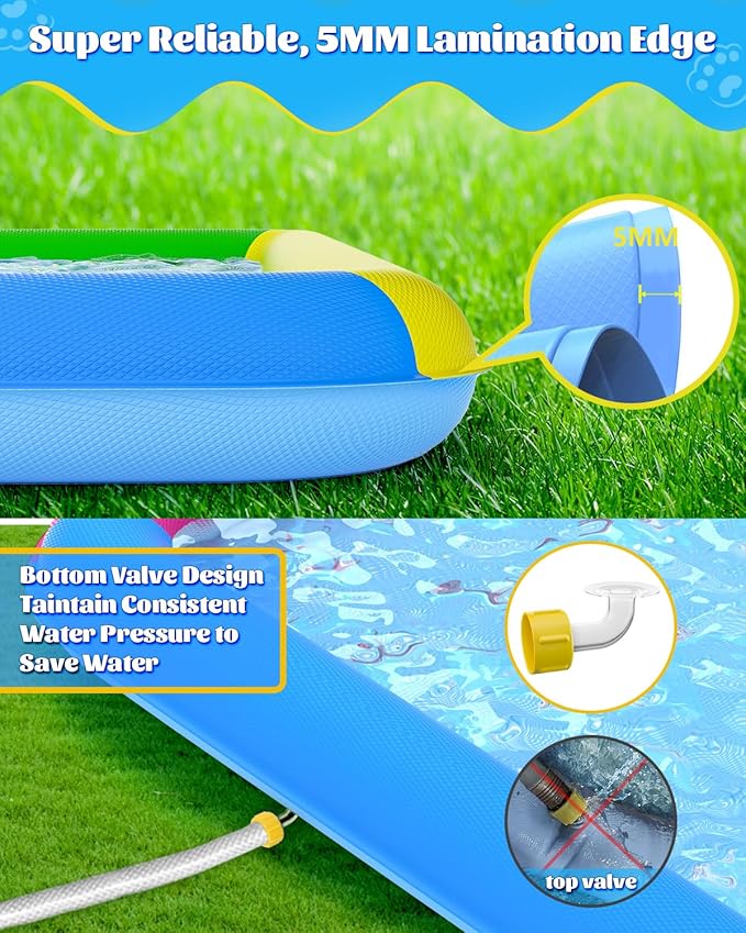 Raxurt Splash Pad, 97"- 72" Non-Slip Splash Pad for Kids and Dogs, Thickened Durable Square Dog Pool with Sprinkler Summer Outdoor Water Toys for Toddler Girls Boys Children Pet (Colorful)