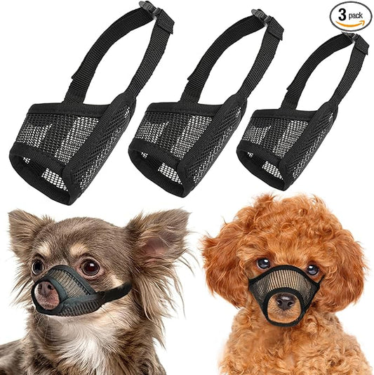 LUCKYPAW Dog Muzzle Suits for Small Medium Large Dogs, Mesh Muzzle Anti Biting Chewing, Breathable Mouth Cover Set with Adjustable Strap for Grooming Vet Visiting Training (Small 3 PCS(XXS-S), Black)