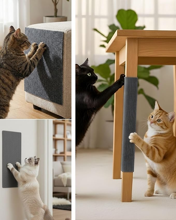 Corner & Wall Cat Scratch Mat, Self-Adhesive Trimmable Cat Scratcher, Wall Mounted Scratching Pad for Indoor Cats, Sofa Furniture Protector, Cat Post Replacement (Darkgrey, 23.6''x11.8'', 3-Pack)