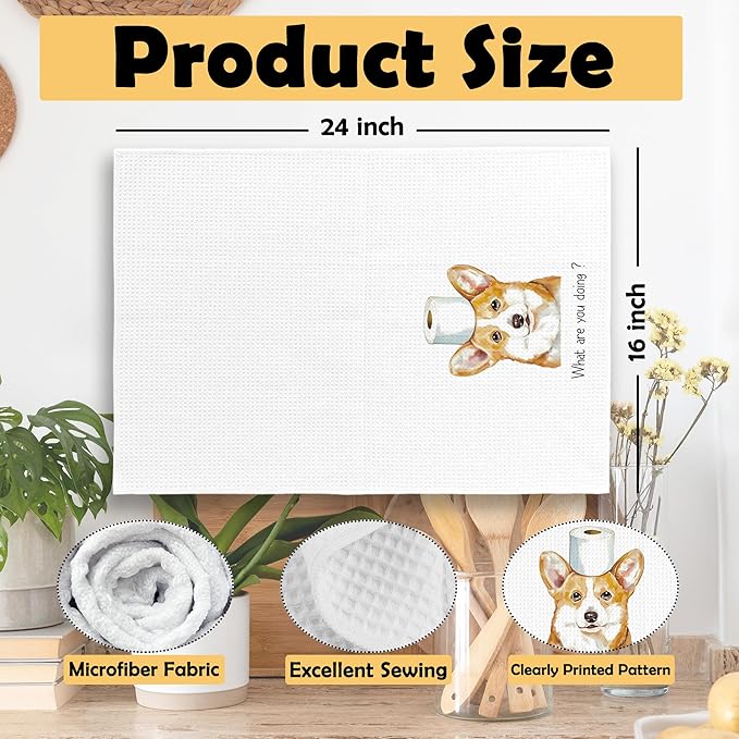 Funny Corgi Bathroom Hand Towels, Corgi Lovers Gifts for Women Hand Towels, Dog Mom Lovers Gifts for Women Decorative Towel, Funny Dog Bathroom Decor 16x24 Inch Set of 2