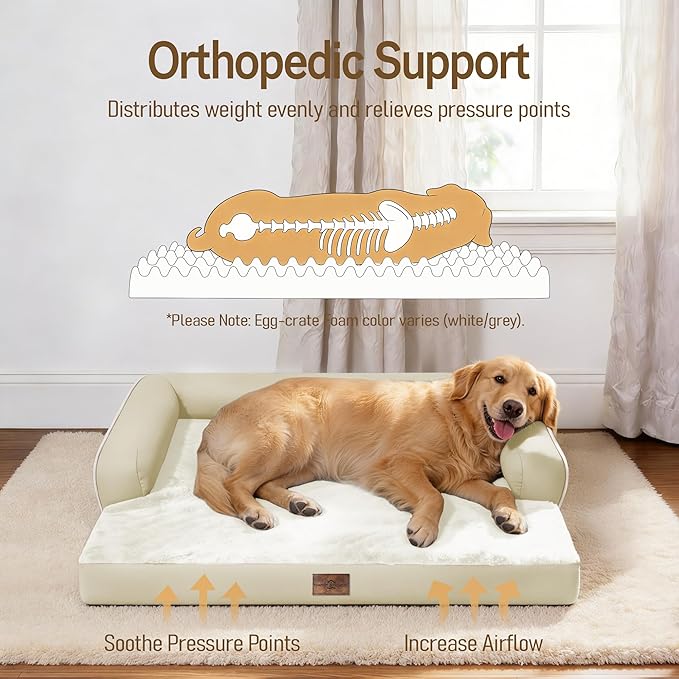 Comfort Expression Extra Large Dog Bed - XXL Orthopedic Washable Bed for Big Dogs - Waterproof Bolster Pet Couch with Removable Non-Slip Cover, 48 x 33