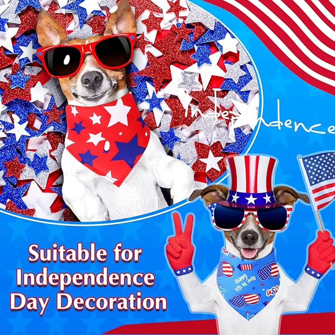 Abbylike 200 Pcs Patriotic Dog Bandanas Bulk 4th of July Bandanas for Dogs Star Triangle Kerchief Bib Scarf Set for Pet Independence Day 250th Anniversary Party Costume, 25 Styles(25.6 x 17.7 x 17.7)