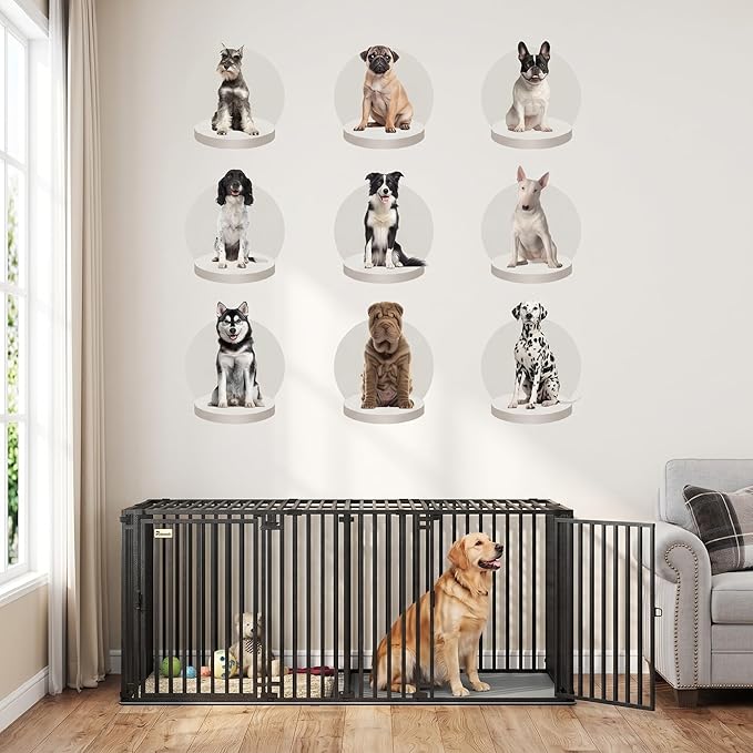 PawHut 83" L Heavy Duty Dog Crate, Extra Large Metal Cage Kennel with Divider and Mat, Modular Pet Playpen for Small Medium Large Breeds, Double Doors, Indoor Outdoor Use, Black