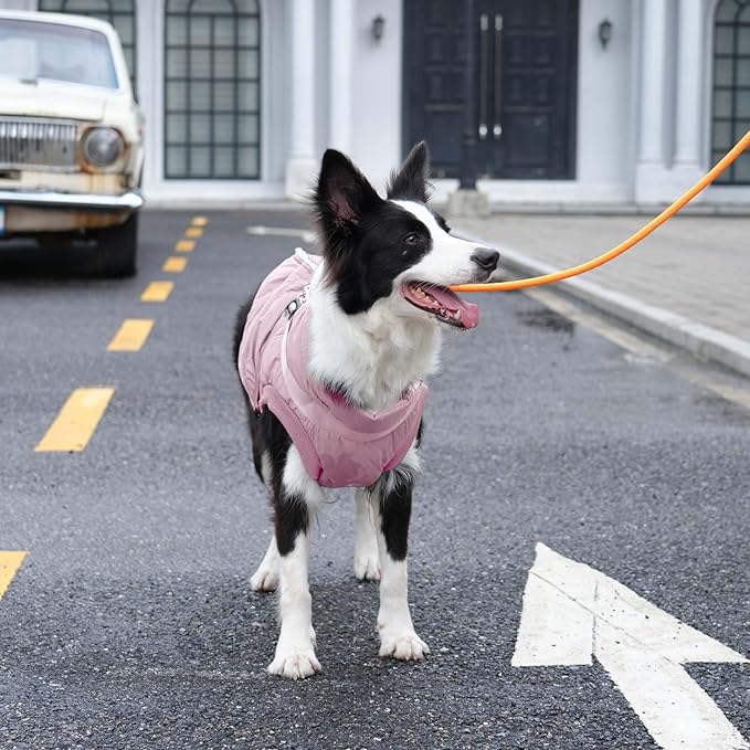 JoyDaog Dog Jacket with Harness,Fleece Lined Warm Puppy Coat for Winter,Soft Windproof Small Dog Vest,Light Pink M