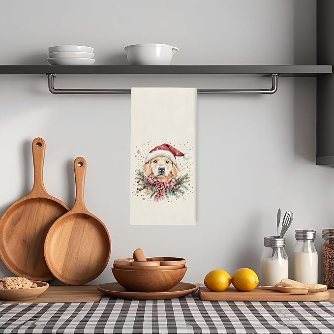 Golden Retriever Kitchen Towels Gifts, Christmas Navidad Xmas Golden Retriever Decor, Christmas Navidad Dog Hand Towels Dish Towels for Kitchen Bathroom, 16x24 Inch