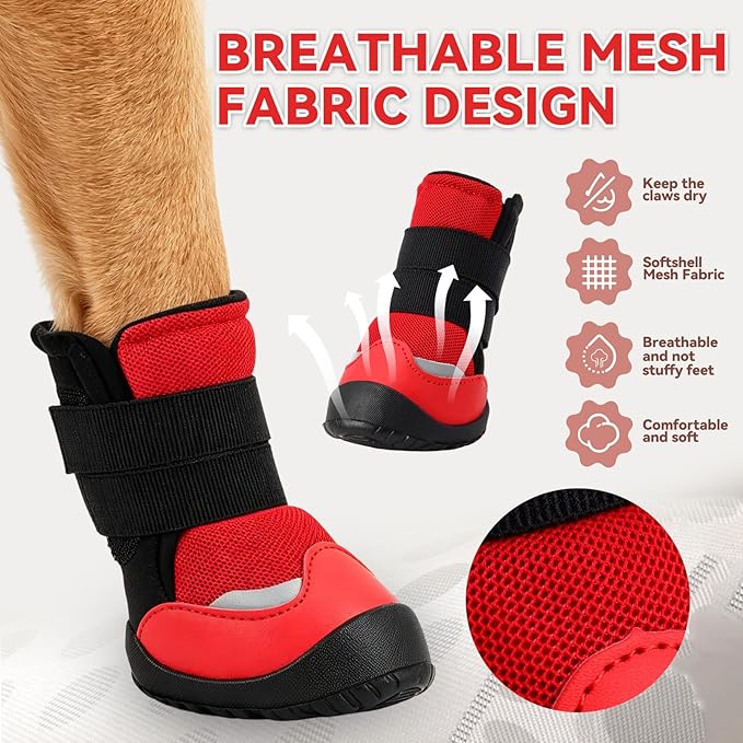 All-Weather Dog Boots for Paw Protection-Durable Dog Booties for Hot Pavement, Snow, Hiking | Non-Slip Sole & Adjustable Straps Outdoor Pet Shoes(red,7#)