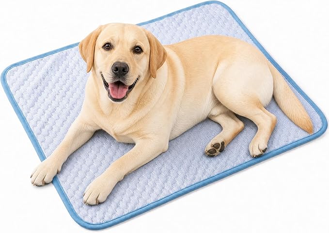 Dog Cooling Mat for Large Dogs 31"x23", Non-Slip Washable Ice Silk Cool Pad for Pets Up to 33 lbs, Rugged Self-Cooling Pet Bed for Indoor & Outdoor Summer Use, Blue