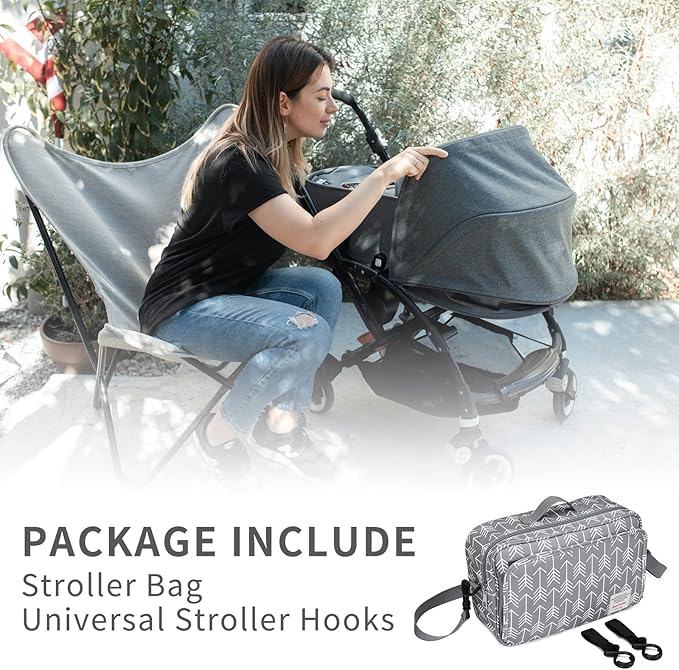 GOGOSO Universal Stroller Caddy Accessories All-in-One Baby Organizer with Insulated Pocket,Capacity for Diapers, Toys & Snacks, Dark Gray