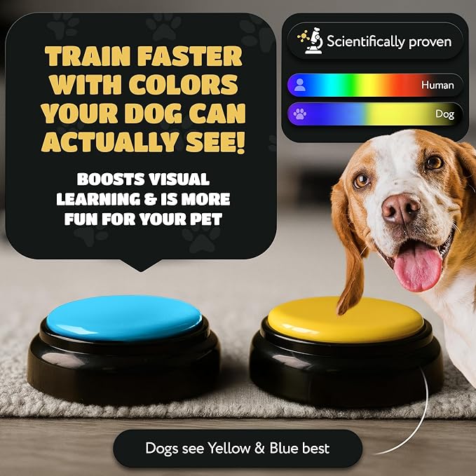 KUL KING'S Waterproof & Non-Slip Dog Talking Buttons - 4 Recordable Buttons with Batteries, Stickers, Training Guide - Talking Dog Buttons for Communication