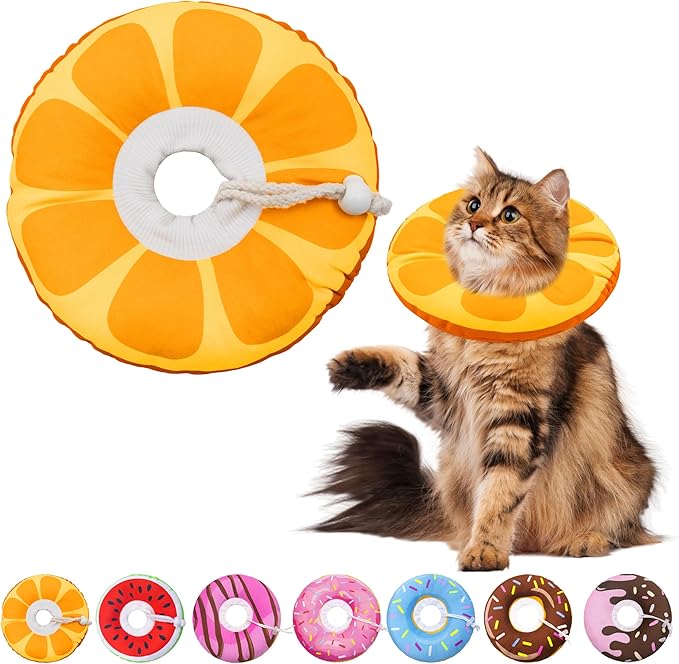 Seyezo Cat Cone Collar Soft, Adjustable Cat Recovery Collars for Small Medium Large Cats, Cute Donut E Collar After Surgery, Anti-Lick Recovery Elizabethan Collar for Kittens (Orange, Large)