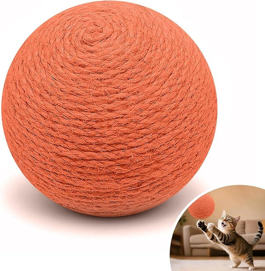 3.94 inch Sisal Cat Ball Toy, Interactive Natural Cat Scratching Ball, Perfect Scratcher for Cats' Exercise and Fun (Orange)