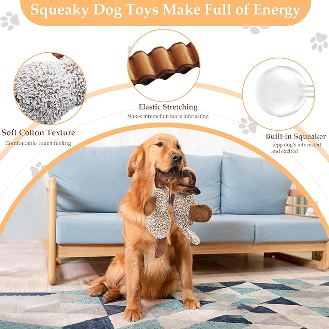 Squeaky Dog Toys, Stuffed Large Dog Toys to Keep Them Busy, Interactive Plush Chew Toys with Crinkle Paper, Tough Pet Animal Toys for Small Medium Large (2pack)