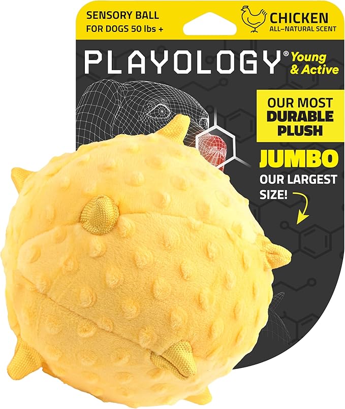 Playology Dog Toys | Plush Sensory Ball for Large Puppies and Young Dogs | Chicken Scented Jumbo Dog Ball Chew Toy | Teething Puppy Essentials