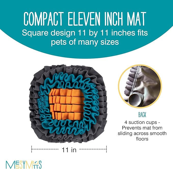 Messy Mutts Square Forage Mat with Suction Cups on Back for Stability | 11” x 11” Snuffle Mat Puzzle for Dogs | Stimulating Sniffing Interactive Puzzle for Dogs