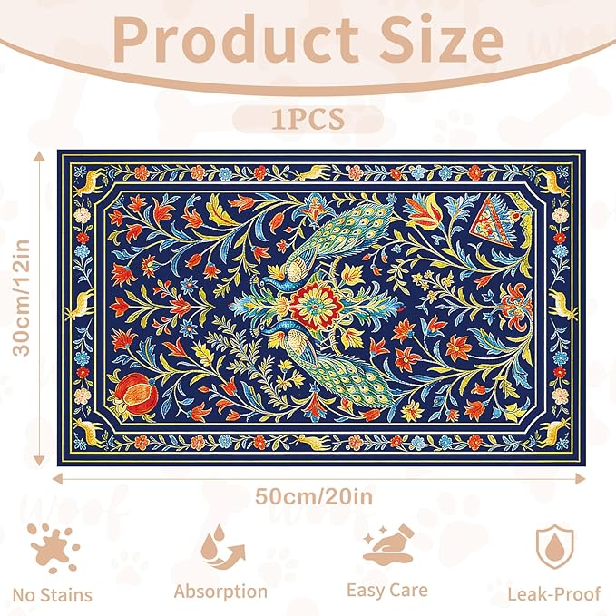 Pet Dog Cat Food Mat, Absorbent Dog Bowl Mat for Food and Water, Quick Dry Placemats Feeding Mats with Non Slip Rubber for Floors Indoor Puppy Pet Accessories Supplies 12 * 20 inch, Animal