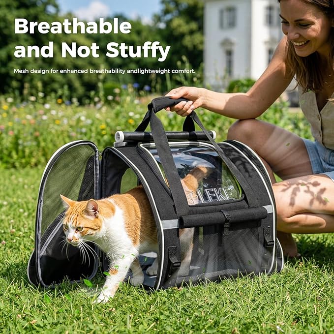 Lekereise Widened Pet Backpack Travel, Wide Pet Carrier Backpack for Cats and Small Dogs up to 18 lbs, Breathable Mesh Backpack Carrier with Sun Shade, Safety Leash, Hand Carry for Travel Vet Car