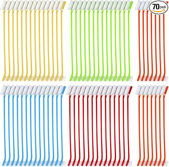 Honeydak Dog Toothbrush Bulk Dual Headed Dental Brushes Dogs Tooth Brushing Kit Long Handle Pet Tooth Brush for Puppy Large Small Cats and Most Pets Teeth Cleaning Dental Supplies(70 Pcs,Multicolor)