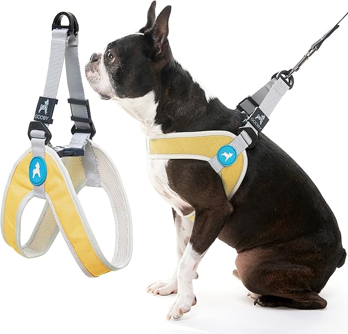 Gooby Simple Step in III Harness - Yellow, Medium - Small Dog Harness with Scratch Resistant Outer Vest - Soft Inner Mesh Harness for Small, Medium Dogs