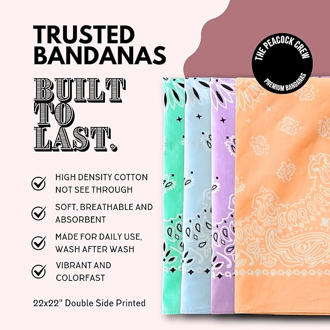 The Peacock Crew Premium Soft Cotton Bandanas Pack for Men and Women Paisley 22 x 22 inches