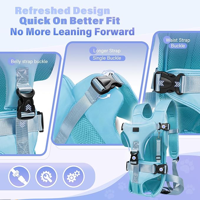 YUDODO Front Pet Carrier Backpack for Small Dogs, Secure and Breathable Mesh, Ergonomic Support, Adjustable for Walking, Hiking, or Travel (Blue S)