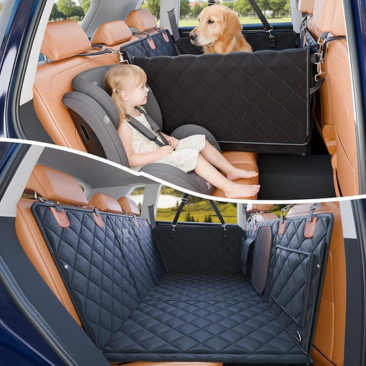 Convertible Back Seat Extender for Dogs, Foldable 400lb Hard Bottom Dog Car Seat Cover for Back Seat, Waterproof Dog Hammock Bed Backseat Cover for Dogs in Car SUV Truck Pet Seat Cover Black XL