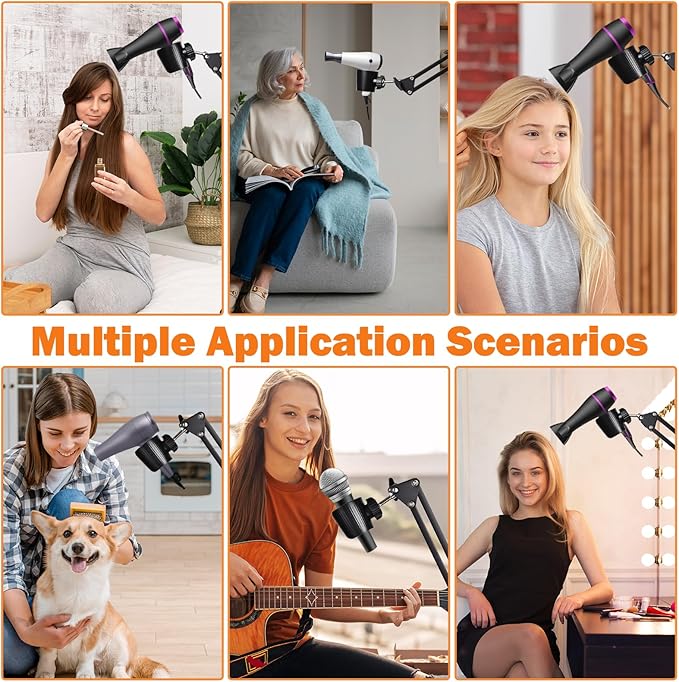 Hivexagon Hair Dryer Clamp Stand - Multi Angle Adjustable Stand, Multifunctional Stand, Metal Cantilever Metal Base Stand, Allow You to Dry Hair Hand Freely