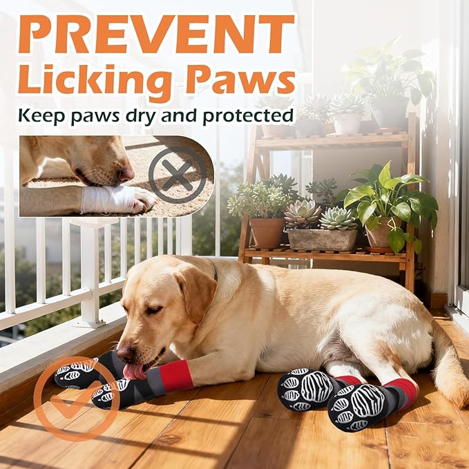 EXPAWLORER Christmas Anti Slip Dog Socks to Prevent Licking Paws, Dog Shoes for Hot Pavement Dog Booties for Hardwood Floors, Dog Boots & Paw Protectors for Small Medium Large Senior Dogs Red Black XS