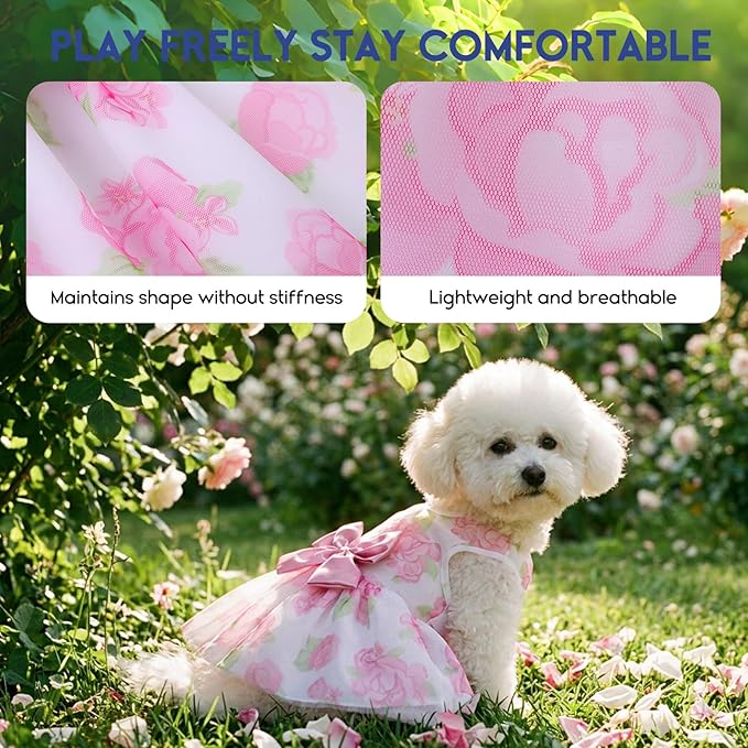 ASENKU Dog Dress Pet Wedding Dress Princess Lace Puppy Birthday Party Outfit Formal Apparel Girl for Small Medium Dogs Cats (XX-Small, Rose)