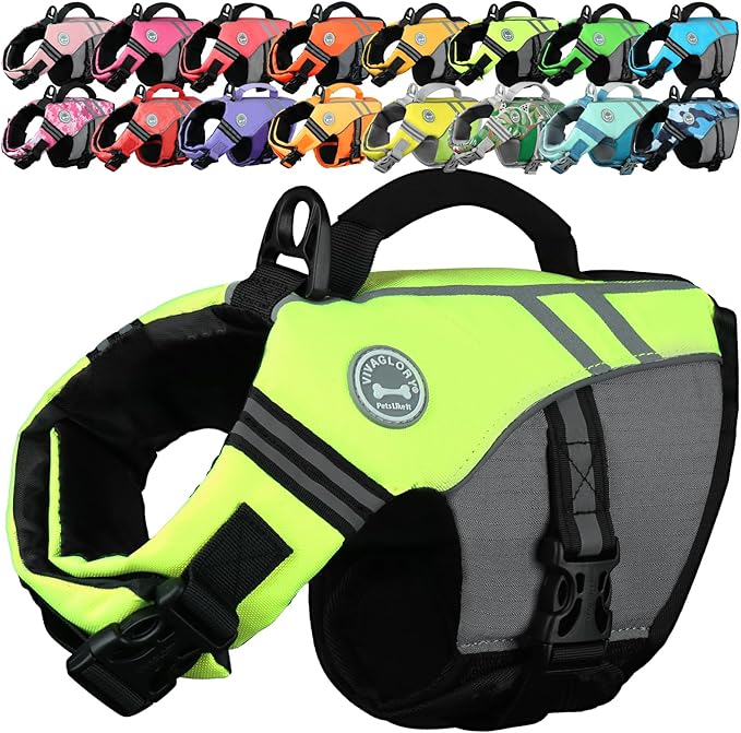 VIVAGLORY Sports Style Dog Life Vest, Dog Life Jacket for Swimming & Boating, Ripstop & Buoyancy for Puppy Doggy, Lifejacket with Handle, XS, Bright Yellow