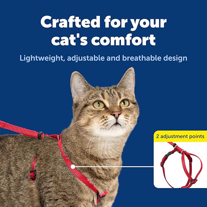 PetSafe Come with Me Kitty Harness and Bungee Leash Adjustable, Lightweight Harness for Cats Large, Red