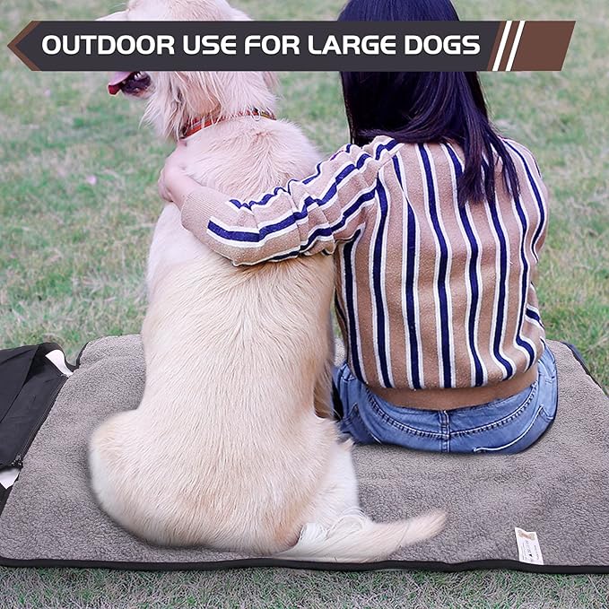 ROZKITCH Outdoor Pet Dog Pad 39"x28" Portable Reversible Waterproof Sleeping Mat - Reusable Machine Washable Easy to Clean & Carry for Camping Travel - Sherpa for Small Medium Large Dogs Black