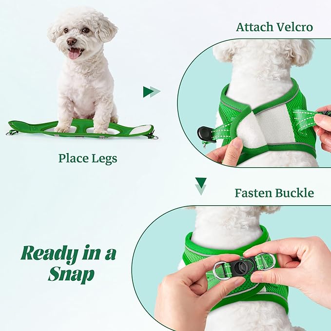 YIMEIS Dog Harness and Leash Set, No Pull Soft Mesh Pet Harness, Reflective Adjustable Puppy Vest for Small Medium Large Dogs, Cats (Green, X-Small (Pack of 1)