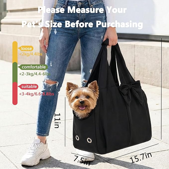 Dog Purse Carrier for Small Dogs, Soft Dog Tote Bag Carrier with 4 Large Pockets, No Collapse, Lightweight, Smart Zipper Lock, Comfortable Puppy Cats Rabbit Carrier for Travel, Outdoor(Black)