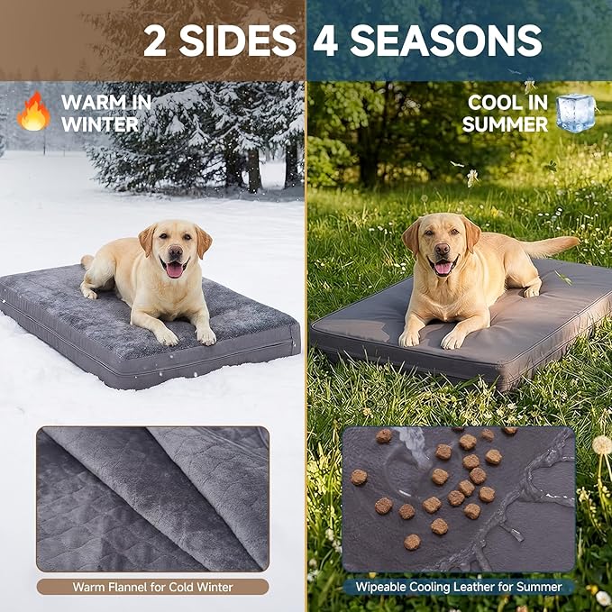 XXXL Waterproof Dog Bed for Crate, Reversible Outdoor Dog Crate Bed, Kennel Beds for Large Dogs, Waterproof, Wipeable, Anti-Slip, Washable, 53" x 36", Dark Grey