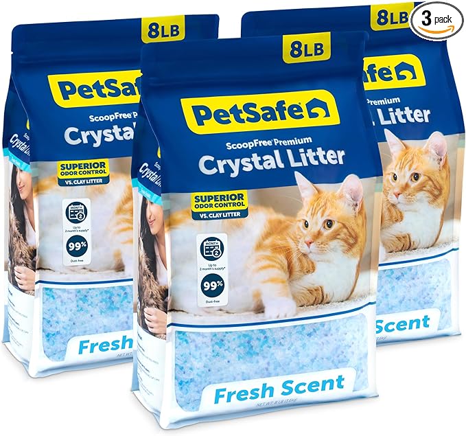 PetSafe ScoopFree Odor Control Crystal Cat Litter, Fresh Scent, 8 Lb Bag, Pack of 3