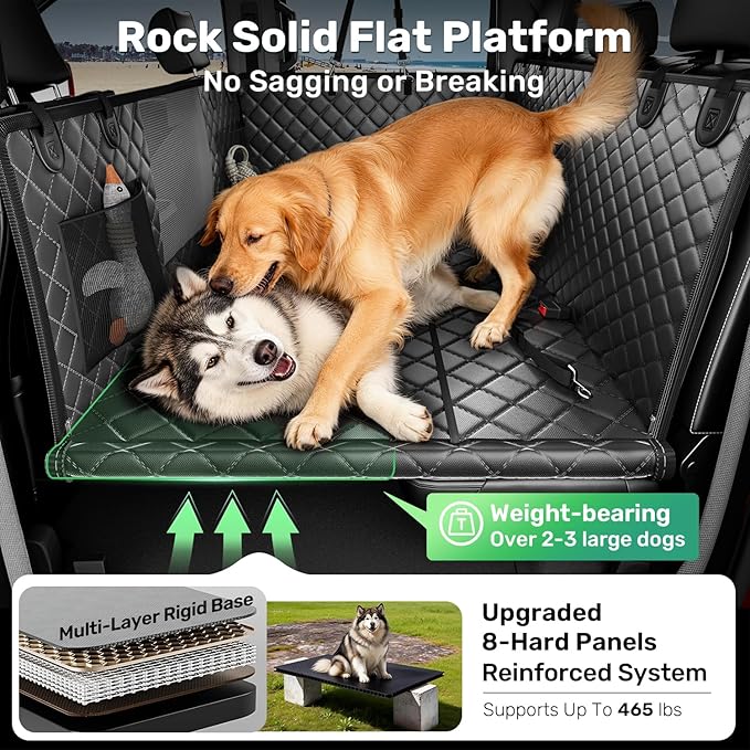 Zanch Heavy-Duty Dog Truck Seat Cover, Flat Solid Back Seat Extender for Multi Large Dogs, Hard Bottom Supports 450 lb, Waterproof Hammock Protector, XL for Full-Size Crew Cab Trucks & SUVs, Black
