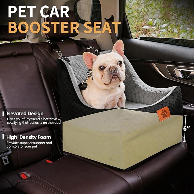 Dog Booster Car Seat for Small to Medium Dogs Up to 35 lbs, Elevated Pet Car Seat with 2 Safety Belts, Detachable Washable Cover, Non-Slip Stable Base, Front/Back Seat Travel Booster