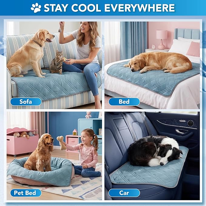 PetAmi Dog Cooling Mat, Waterproof Self Cooling Dog Pad with Non-Slip Backing, Q-Max >4.0 Pet Cooling Mat for Crate, Couch, Kennel & Car, Indoor Outdoor Summer Use, Light Blue, 29x40