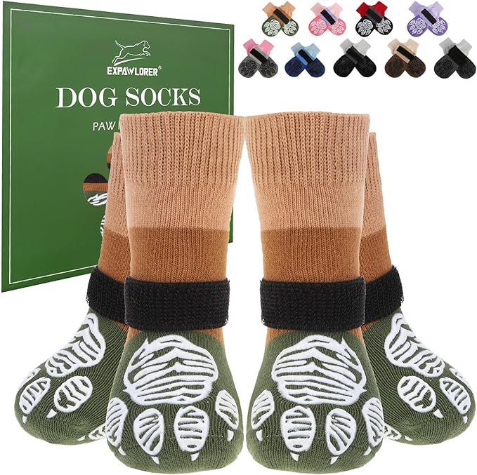 EXPAWLORER Anti Slip Dog Socks to Prevent Licking Paws, Dog Shoes for Hot Pavement, Dog Booties for Hardwood Floors, Dog Boots & Paw Protectors with Grippers for Small Medium Large Senior Dogs M