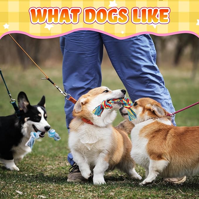 RoundFunny 100 Pcs Knot Rope Dog Toys Multi Color Puppy Chew Toy Cotton Puppy Dental Teething Toys 2 Knot Dog Tug for Small and Medium Dogs Aggressive Chewers Supplies