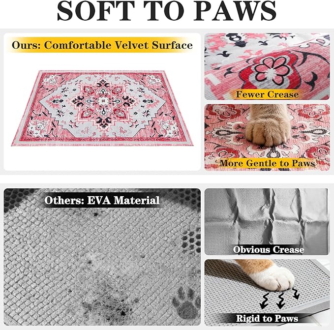 EXPAWLORER Cat Litter Mat, 32”x48” XL Non-Slip Urine Waterproof Litter Trapping Mat Easy to Clean Washable Litter Box Mat for Floor Soft on Kitty Paws, Indoor Food Mats Rug Pads for Bathroom Pink