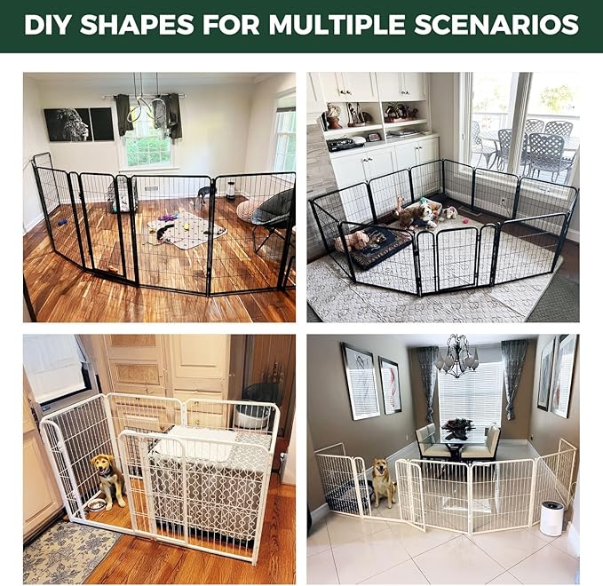 FXW Homeplus Unleashed Indoor Dog Playpen - Stress-Free and Safe Play, Heavy Duty 45 Inch 8 Panels with Playpen Camera Mount for Large Dogs, White│Patented