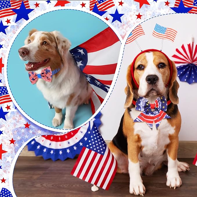 Aliceset 240 Pcs 4th of July Patriotic Dog Bows Tie Basic Collars Bulk Independence Day Red Blue White Pet Neckties for USA Memorial Day Dog Cat Pet Party Accessories(4th of July)