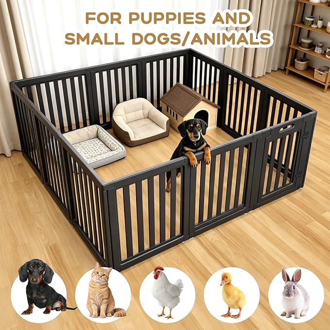 Dog Playpen, Clear Dog Pen, Dog Pen Indoor, Easy to Install and Remove Dog Play Pen, Puppy Playpen Suitable for Dogs, Cats,Dog Playpen Indoor (Black, 23.6 inch Height, 12 Panels)
